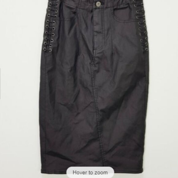 Womens Size 10 Black Wax coated High waisted Skirt